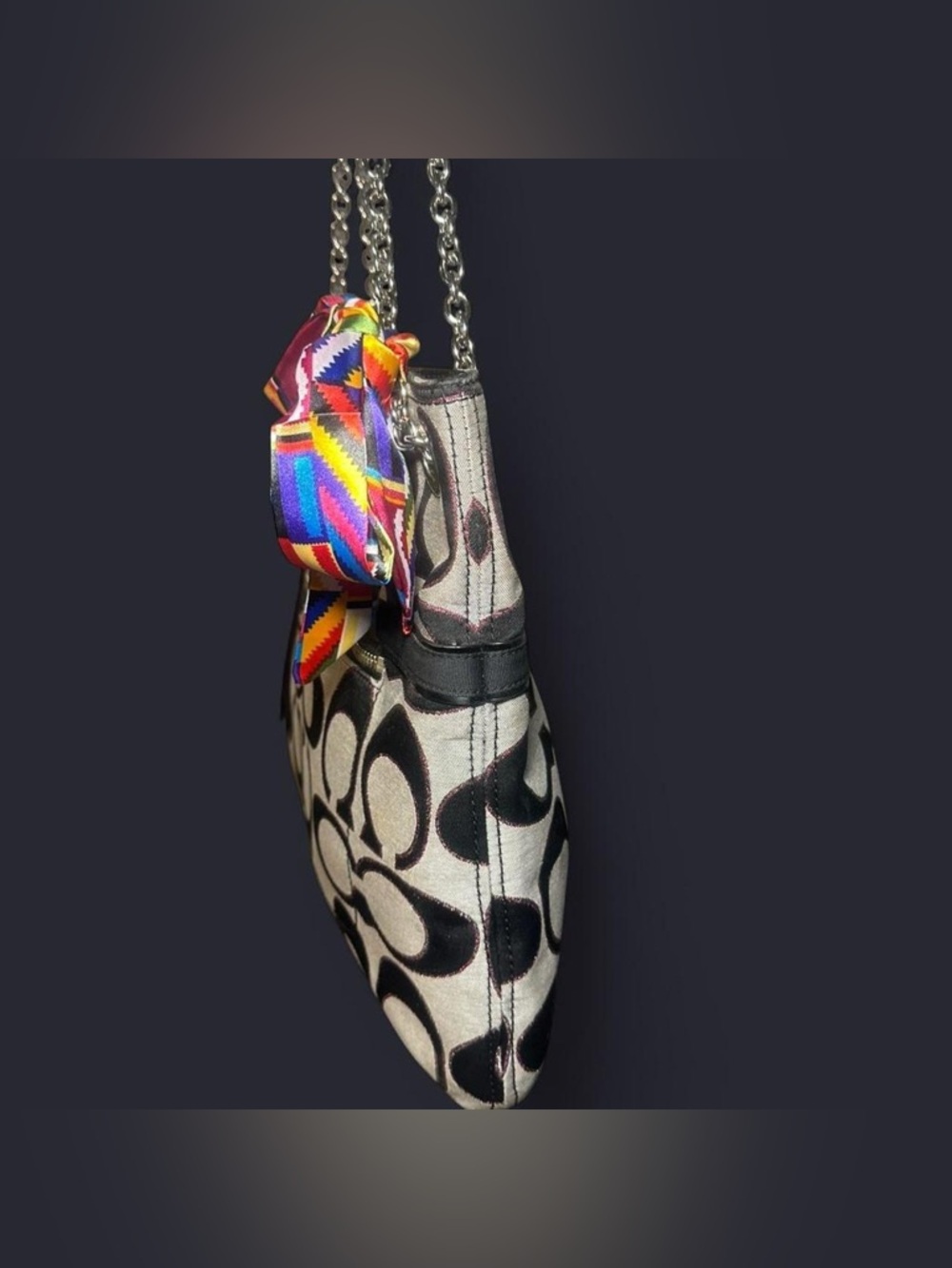 Coach Poppy Signature Canvas Shoulder Bag in Black/Pink Metallic - Picture 3 of 7
